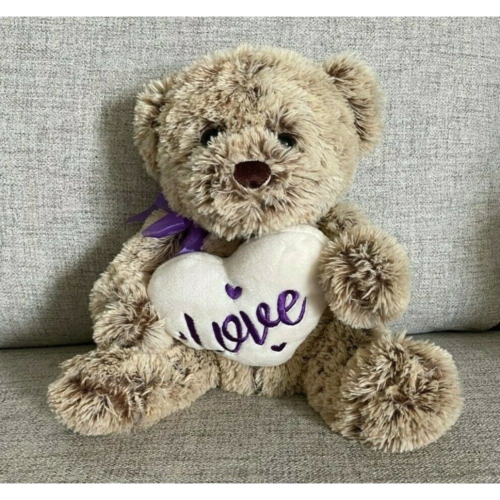 Dan Dee Collectors Choice Teddy Bear Tan Heart Love Pillow Purple